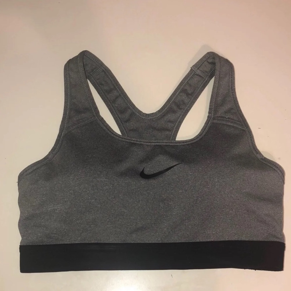 Gray and black sports bra